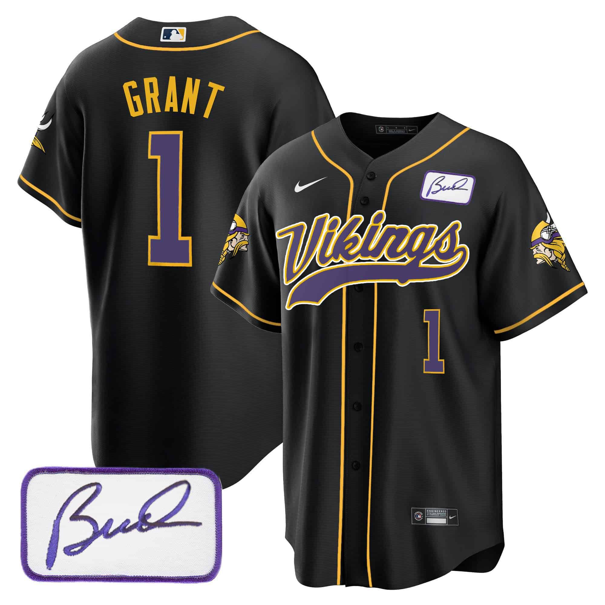 Men Minnesota Vikings #1 Grant Black 2024 Nike Bud Grant Patch Classic Baseball NFL Jersey->indianapolis colts->NFL Jersey